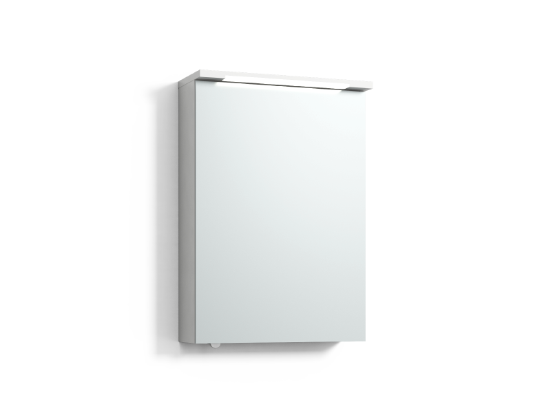 Skuru speilskap 50 cm i hvit med én speildør og integrert belysning samt servantbelysning.