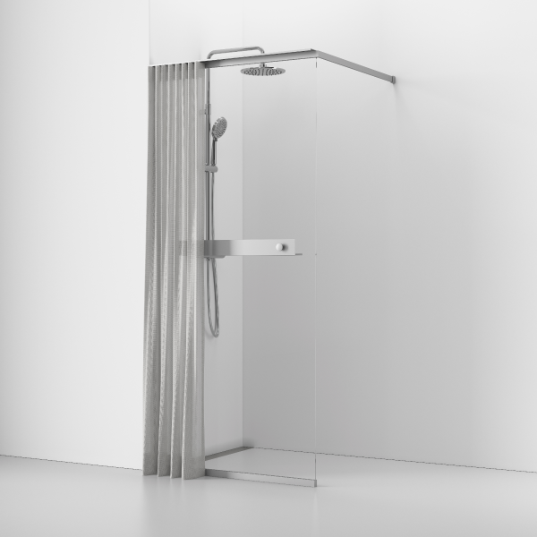 Langfoss skjermvegg 200 med hylle og gardin