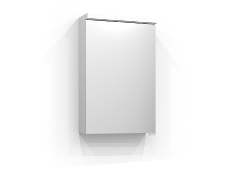 Intro speilskap 45 cm i matt hvit med to speildører og toppmontert belysning.