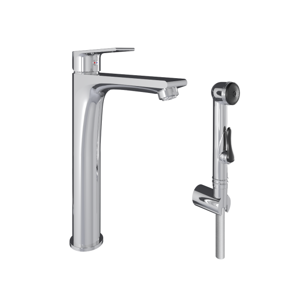 Halde frittstående servantkran med hånddusj