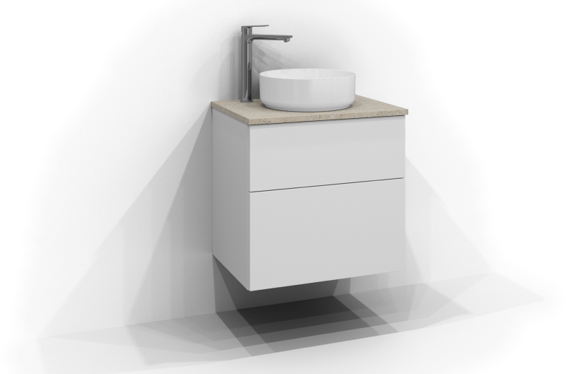 Poem servantskap 45 med 2 skuffer og ovanpåliggende servant