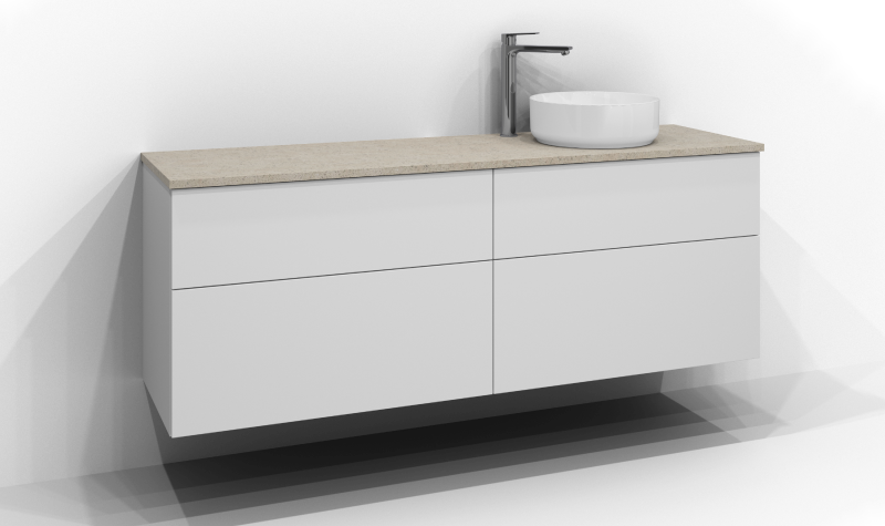 Poem servantskap 160x45 med 4 skuffer og ovanpåliggende servant