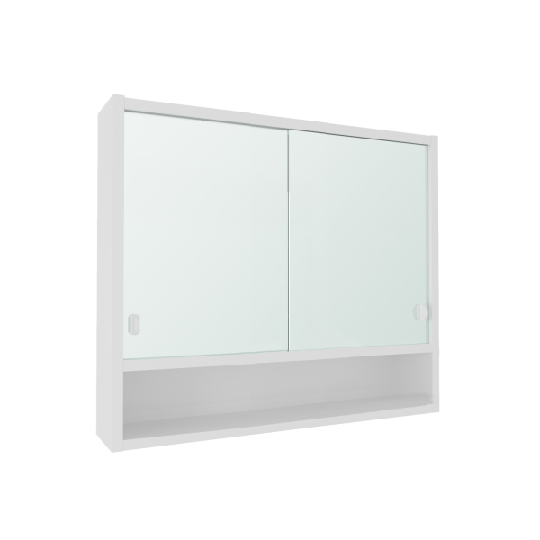 A60 speilskap 60 cm i hvit med to speildører og åpen hylle nederst, uten belysning.
